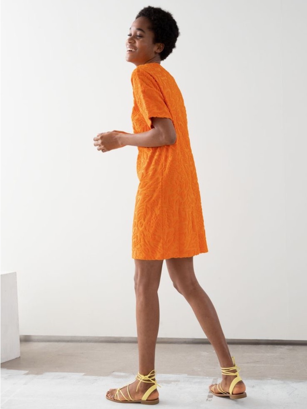 & Other Stories Velour Leaf T-Shirt Dress